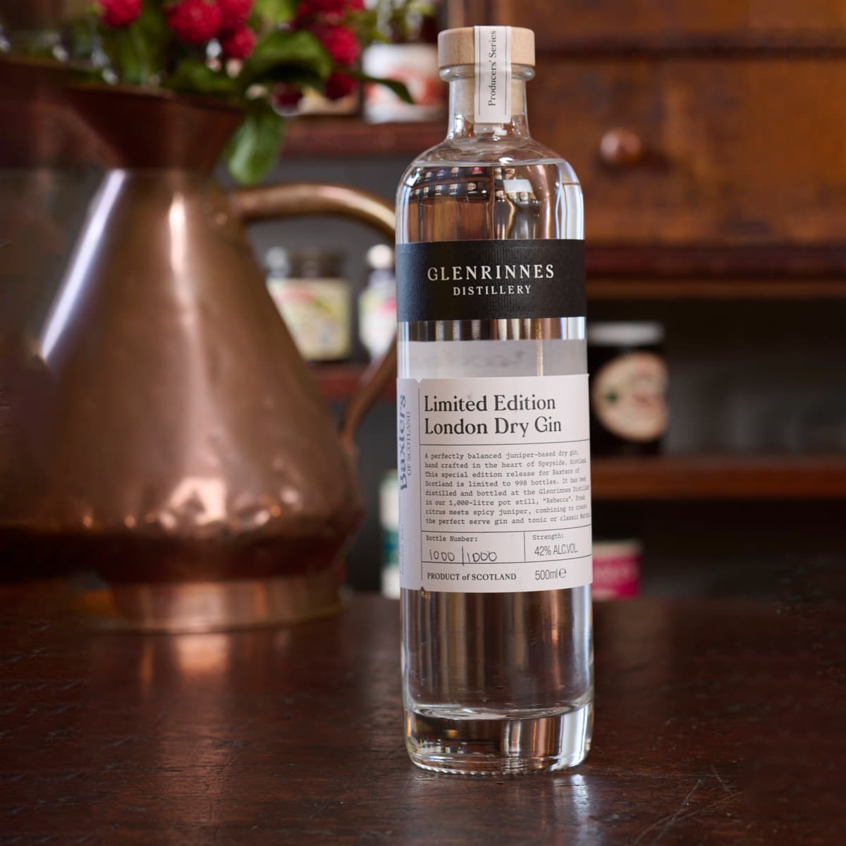 Baxters of Scotland Gin on a table