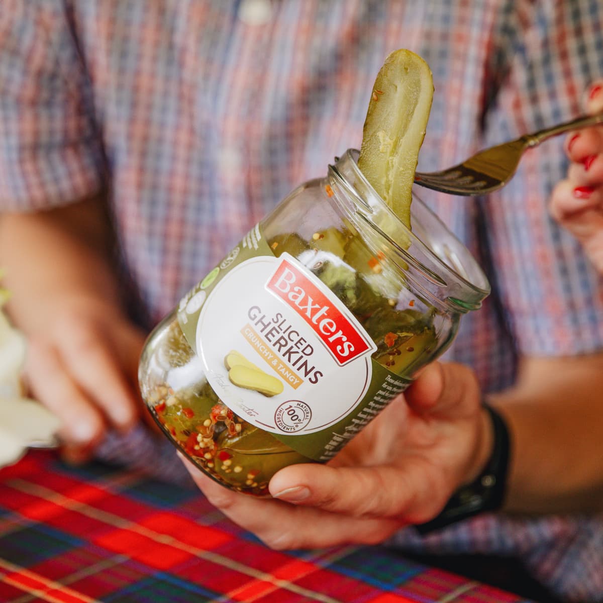 Baxters sliced gherkins being eaten