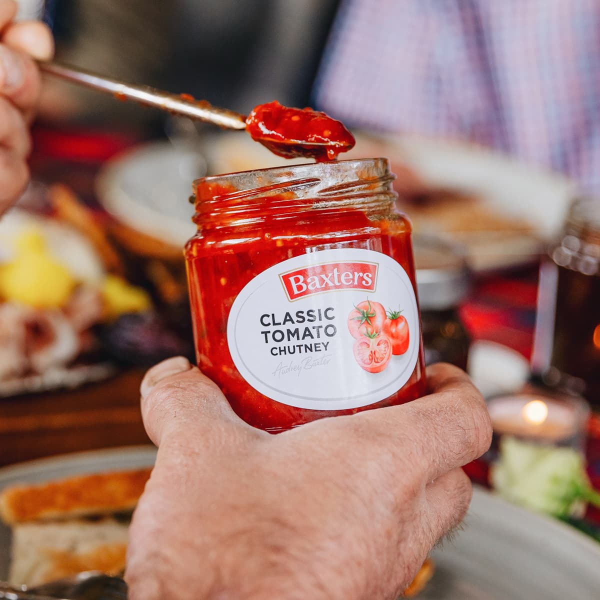 Classic Tomato Chutney being spooned
