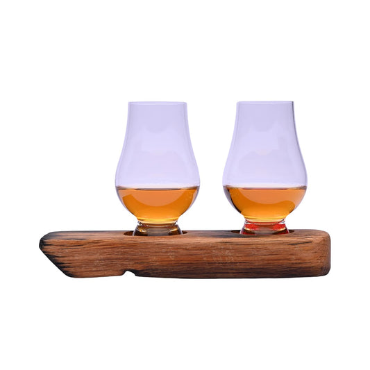Filled whisky glasses on custom stand