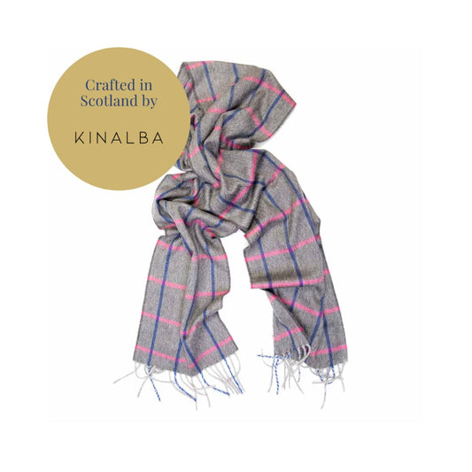 Kinalba Cashmere Grey Pink Oban Bullfinch Scarf
