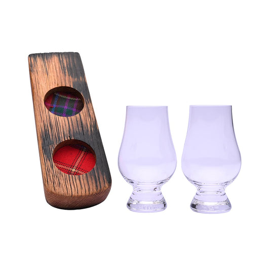 Whisky Glasses with custom tartan stand